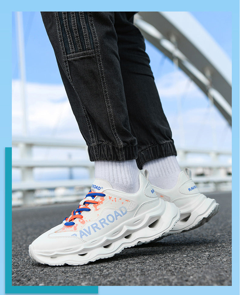 2025New Year's New Rebound Shock Absorption Sports Shoes Men's Fashion Retro Leather Dad Shoes Comfortable Wear-Resistant Running Shoes