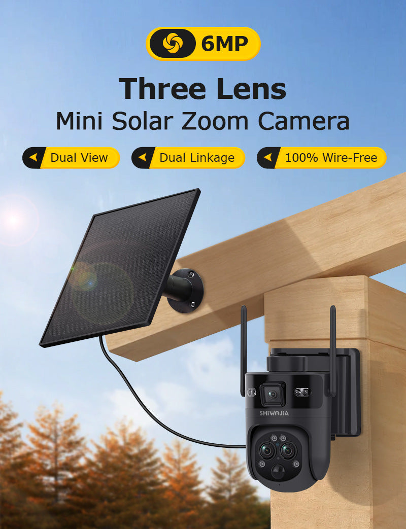 Exclusive Supply3Lens Hybrid Zoom15Double Waterproof Solar Camera6MP High Definition Wireless Multi-Zone