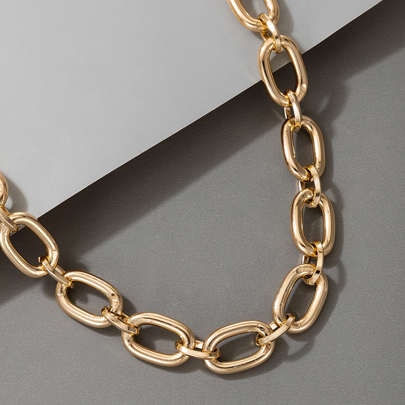 European and American Ornament Fashion Hip-Hop Short Thick Chain Geometric Necklace Metal Exaggerated Necklace