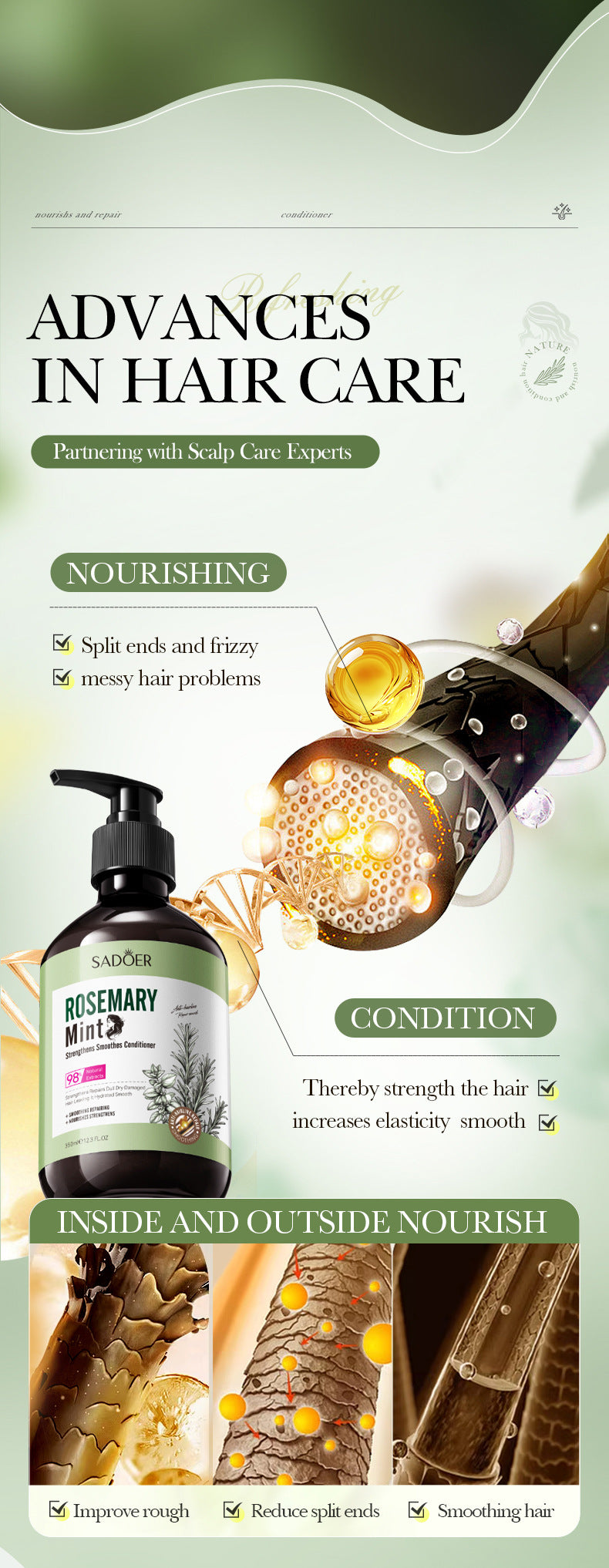 Peppermint Rosemary Essential Oil SADOER Strong and Smooth Conditioner Cross-Border Wholesale