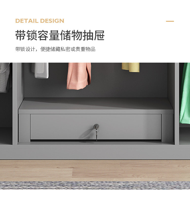 Flat Door Wardrobe Bedroom Dedicated Storage Cabinet Side Cabinet Shelf High-Grade Gray Color Matching Top-to-Top Wardrobe Free Delivery