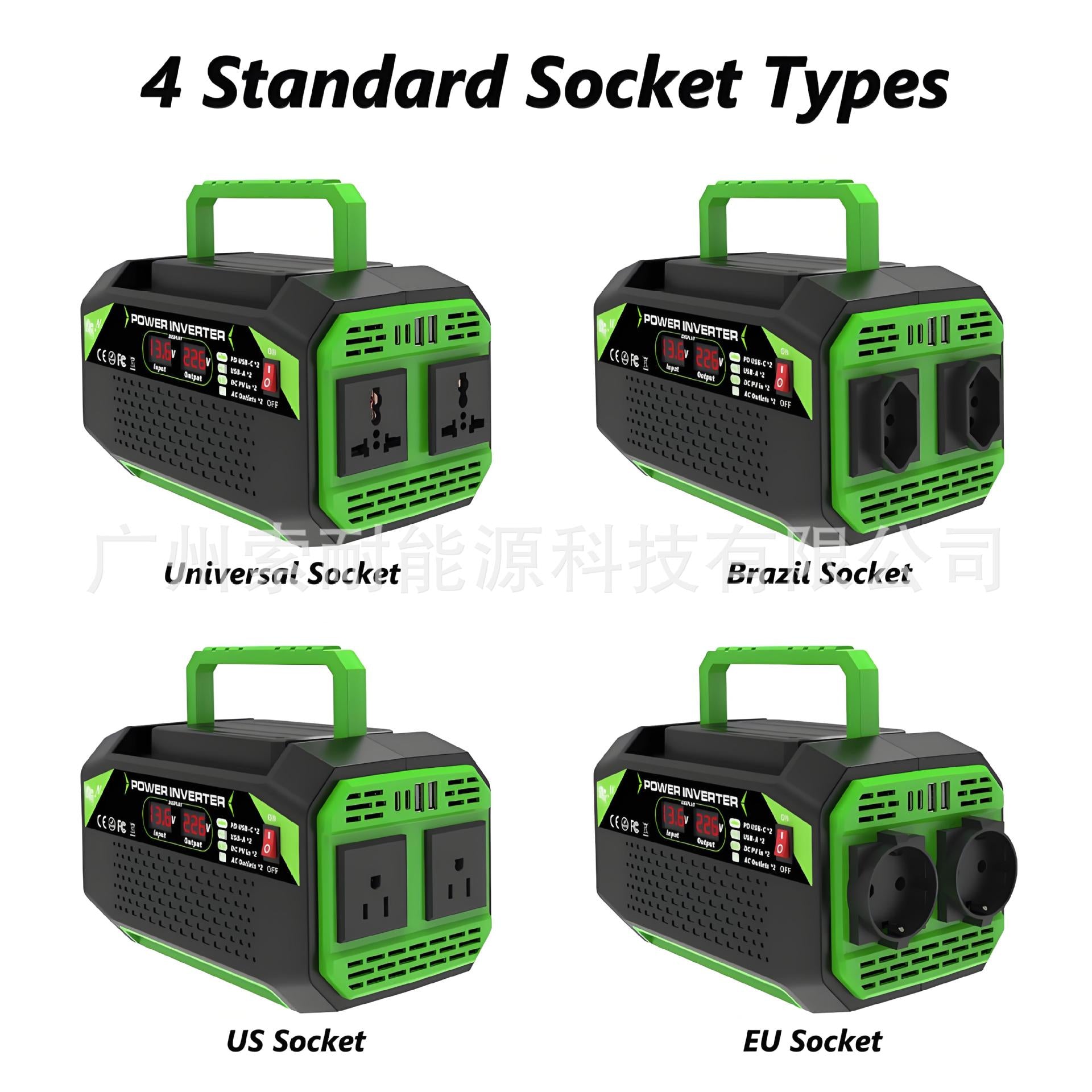 European Standard Socket Car Inverter300W/500W12V Turn220V/230V With dual display/USB/Type-C