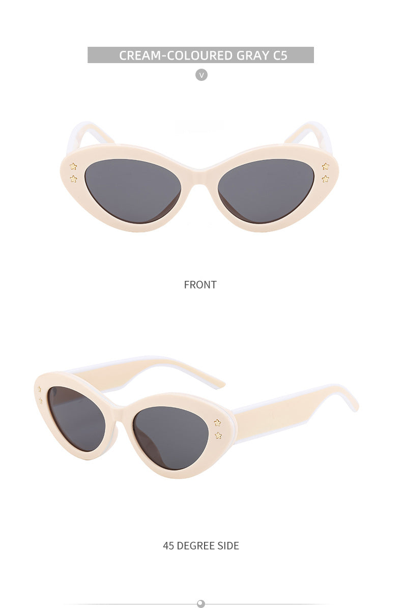 New Wide Mirror Leg Cat Eye Sunglasses for Women, European and American Fashion, High-End Feel Sunglasses sunglasses