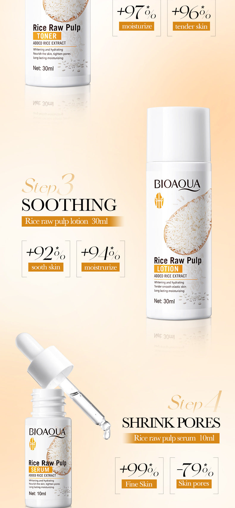 Rice Puree Whitening Travel Five-Piece Set BIOAOUA Cleansing and Moisturizing Set  Wholesale