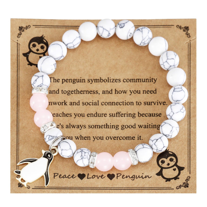 Black Line White Pine Bracelet with Puppy Pendant Brave Unity Encouragement Friendship Bracelet for Women Penguin White Pine Spacer Bracelet