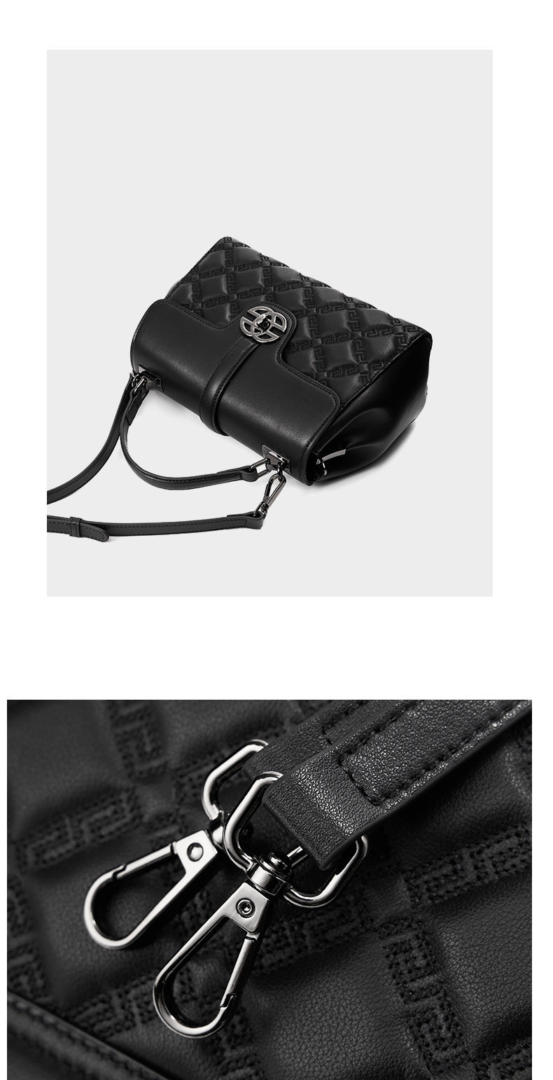 Lingge New Fashion Women's Bag Top Layer Cowhide Large Capacity Versatile Trendy Single Shoulder Crossbody Bag Genuine Leather Light Luxury Handbag