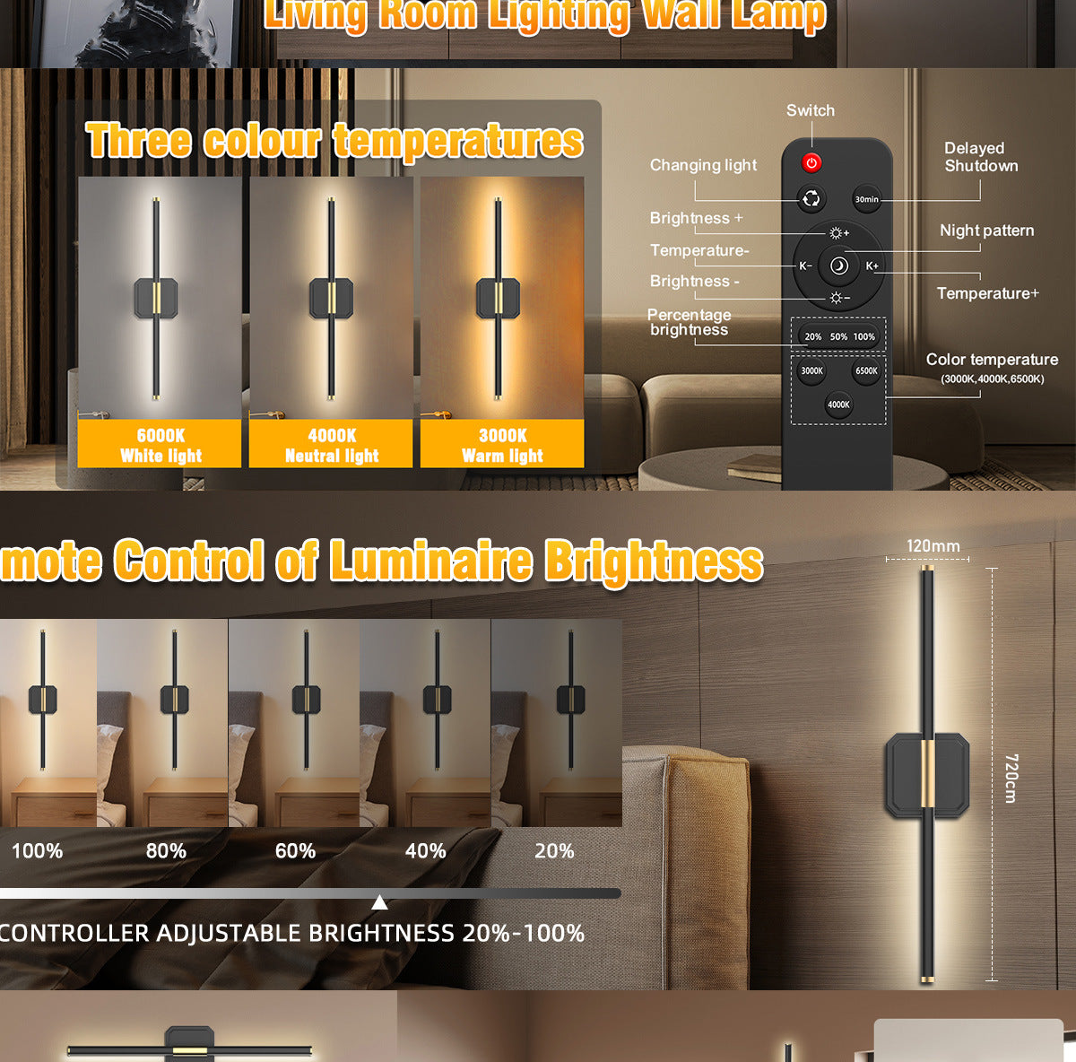 Dual-Head Detachable Wall Lamp No Wiring Required Wall Lamp Reading Wall Lamp Dimmable Wall Lamp Indoor Wall Lamp Magnetic Wall Lamp