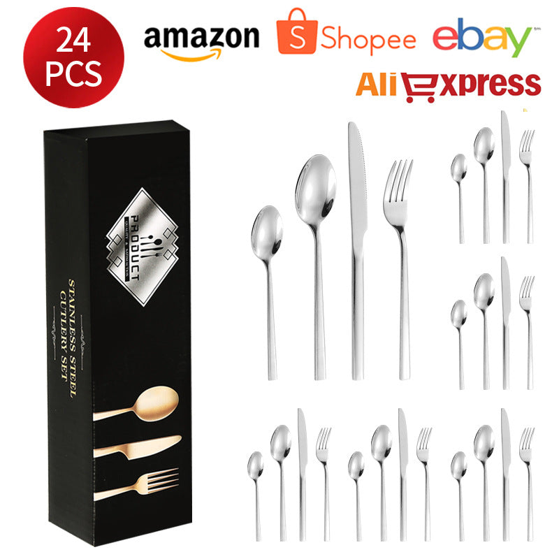 410Stainless Steel Tableware Hotel Restaurant Thickened Square Handle Knife Fork Spoon Set Western Food24Set of Steak Knives and Forks