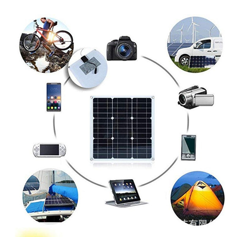 Single Crystal30W5V12V18V Double USB Output Solar Panel Outdoor Semi-Flexible Photovoltaic Solar Panel Assembly