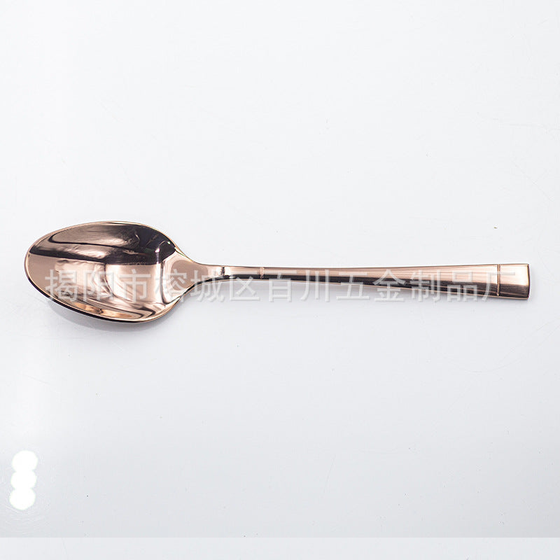 304Stainless Steel Cutlery Set Western Spoon Fork Four-Piece Set Titanium-Plated Square Handle Steak Knife Fork Spoon Gift Set