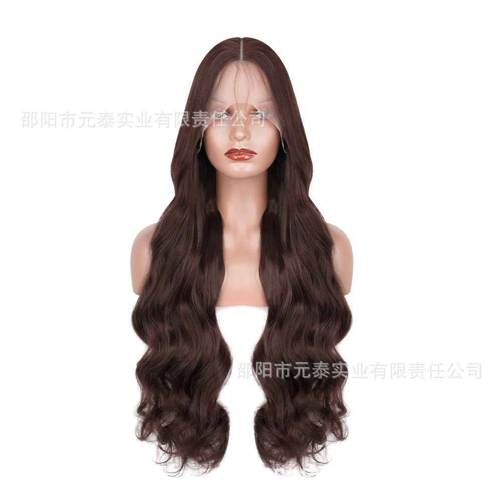 Cross-Border European and American Style Wig Middle Part Black Big Wave Long Curly Hair Synthetic High-Temperature Fiber Manufacturer European and American Style Long Curly Hair