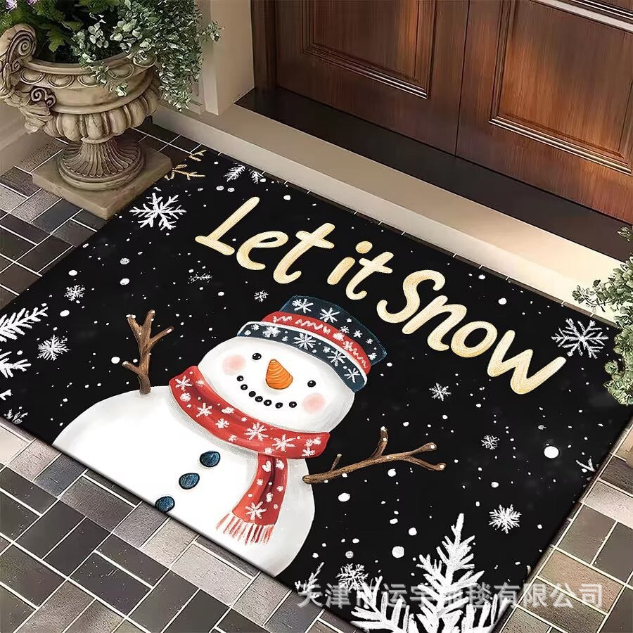 Carpet Crystal Velvet Christmas Floor Mat Cartoon Holiday Decoration Entry Door Floor Mat Dirty Resistant Foot Mat