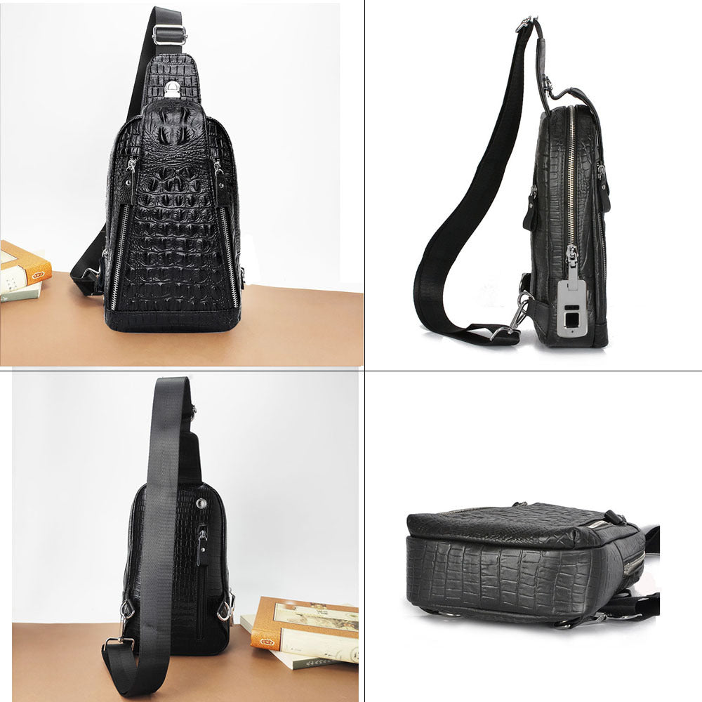 Anti-theft Bag Travel Essential Genuine Leather Chest Bag Men Crocodile Pattern Cowhide Portable Shoulder Crossbody Small Bag