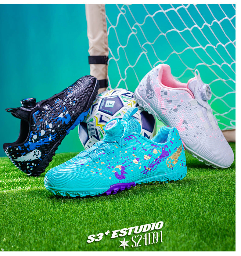 Rotating Button New Children's Soccer Shoes Girls' Spike Training Shoes Girls' Elementary School Sneakers Sports Shoes