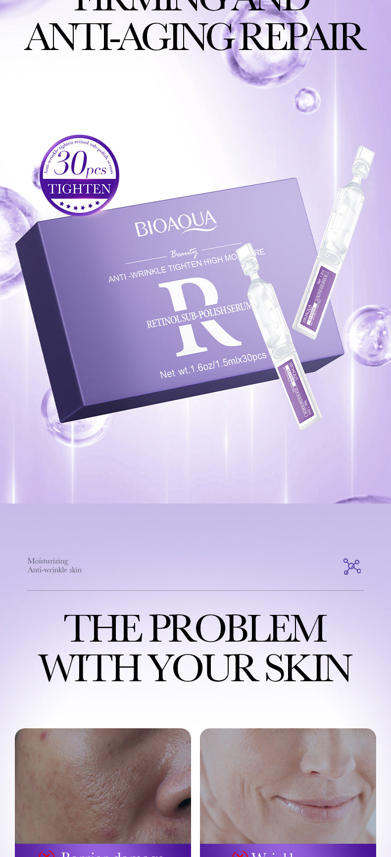 Full English Retinol Anti-Wrinkle Serum BIOAOUA Firming and Moisturizing Single-use Essence Liquid  Wholesale