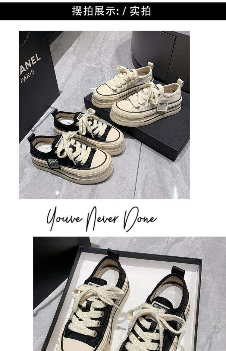 Breathable White Sneakers2025Summer New Thick-Soled Height-Increasing Thin Casual Versatile Canvas Shoes