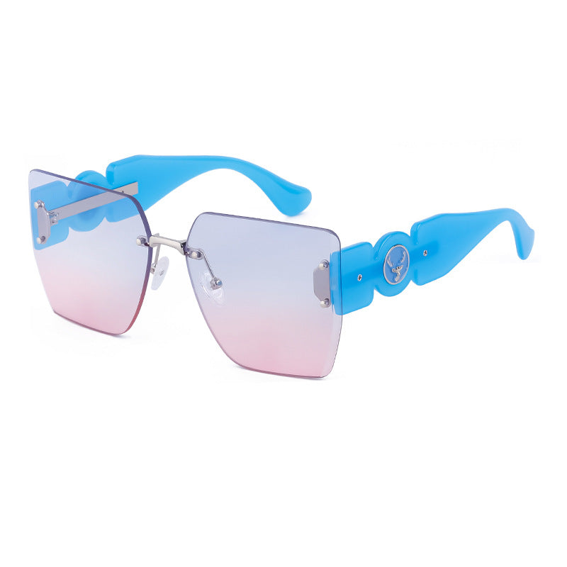 European and American Fashion Square Frame Sunglasses for Women, Trendy Rimless Cut Edge Sun Protection Sunglasses for Women sunglasses