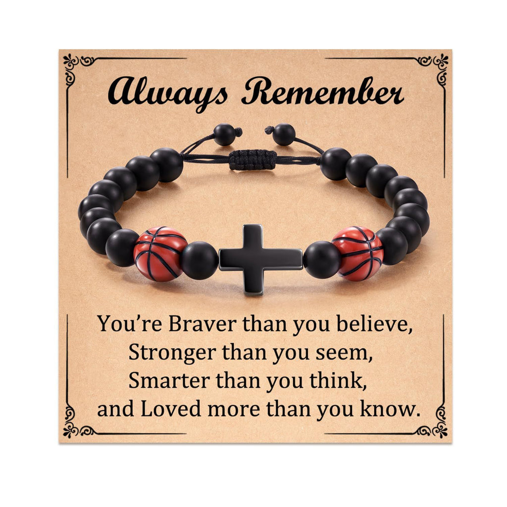 Football Beaded Bracelet to my son Gift Black Matte Coach Bracelet Tiger Eye Stone Baseball Woven Bracelet