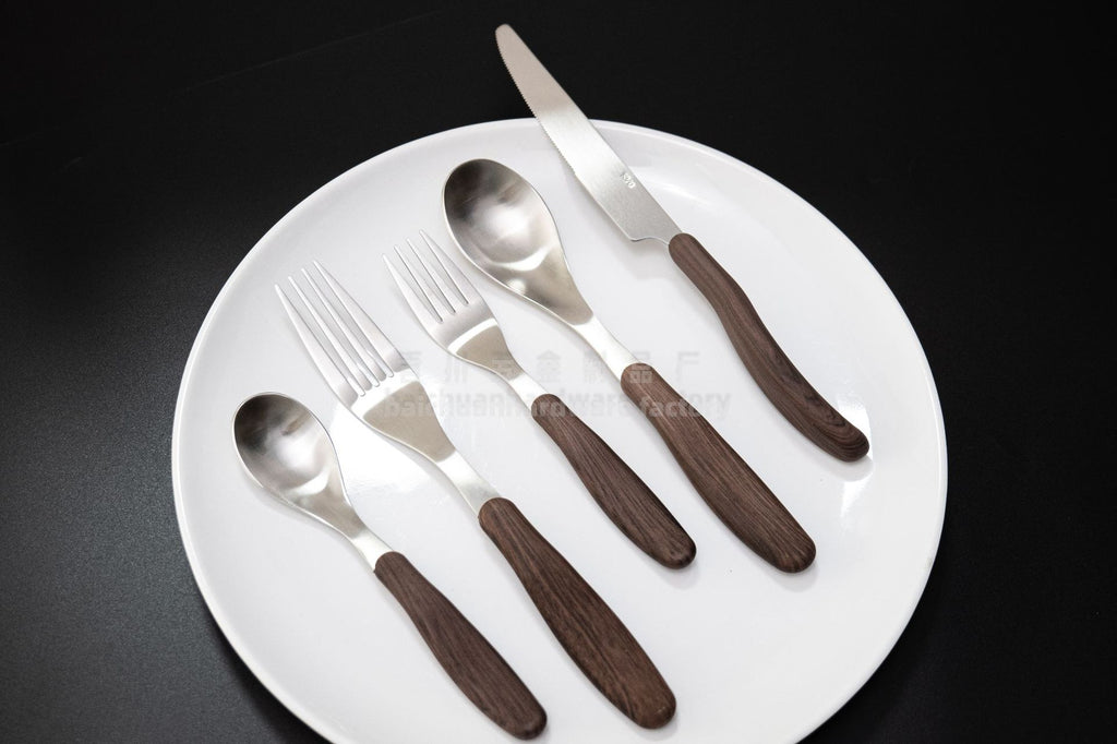 18/10Stainless Steel Western Tableware Set Imitation Wood Grain Handle Steak Knife Fork Spoon High-end Western Hotel Tableware