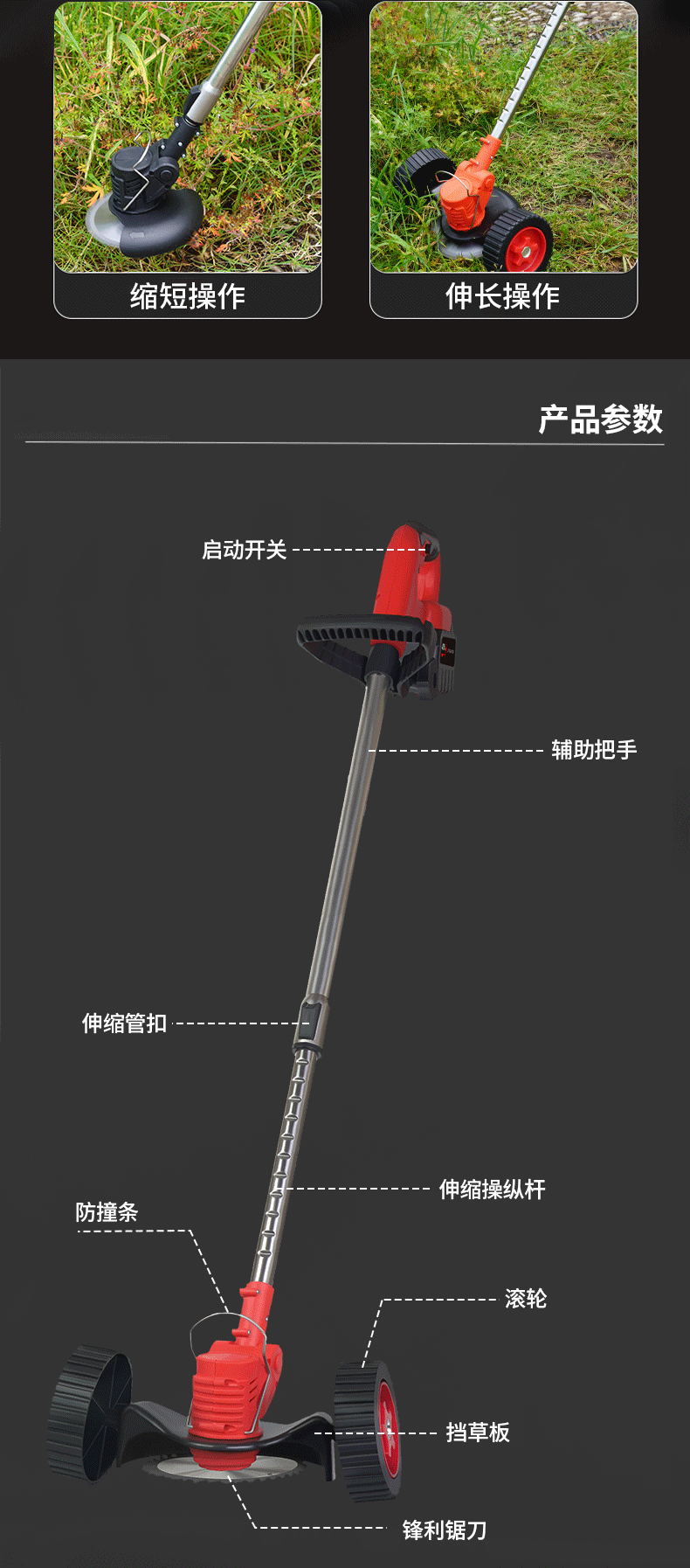 Lithium Battery Lawn Mower Weed Eater Rechargeable Household Grass Trimmer Electric Portable Garden Pruner Cordless