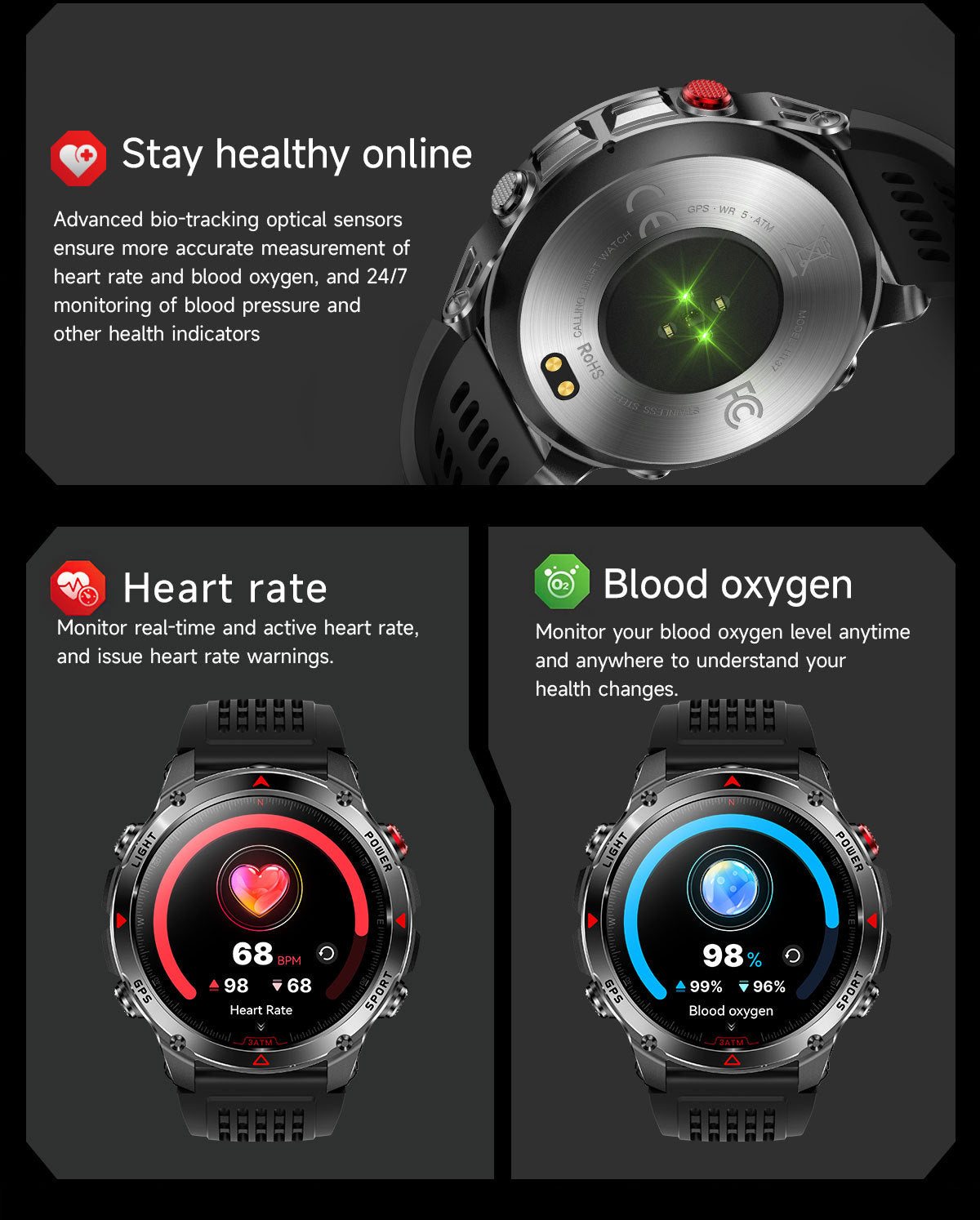 HT37Smart Watch1.46inch Bluetooth Call Heart Rate Pedometer GPS Beidou Positioning Three-Proof Sports Track