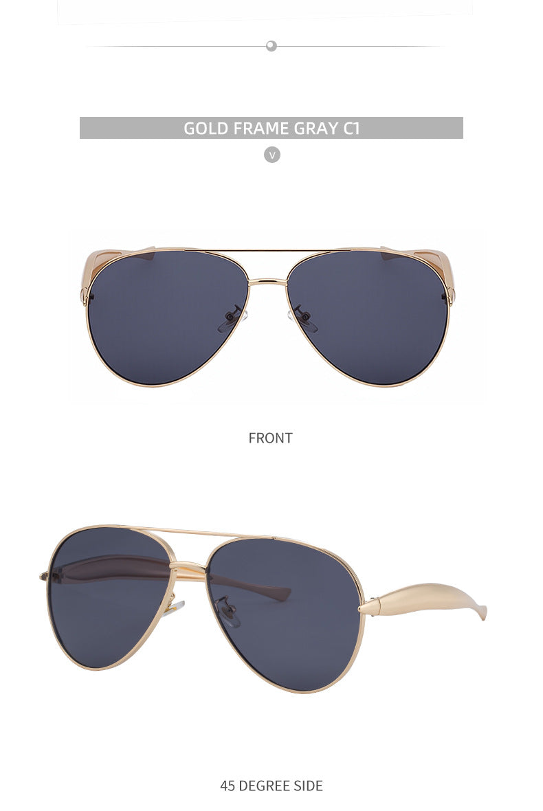 Toad-shaped Metal Sunglasses2025New Retro Plain Sunglasses High-End Feel Women Street Style Trendy Sunglasses