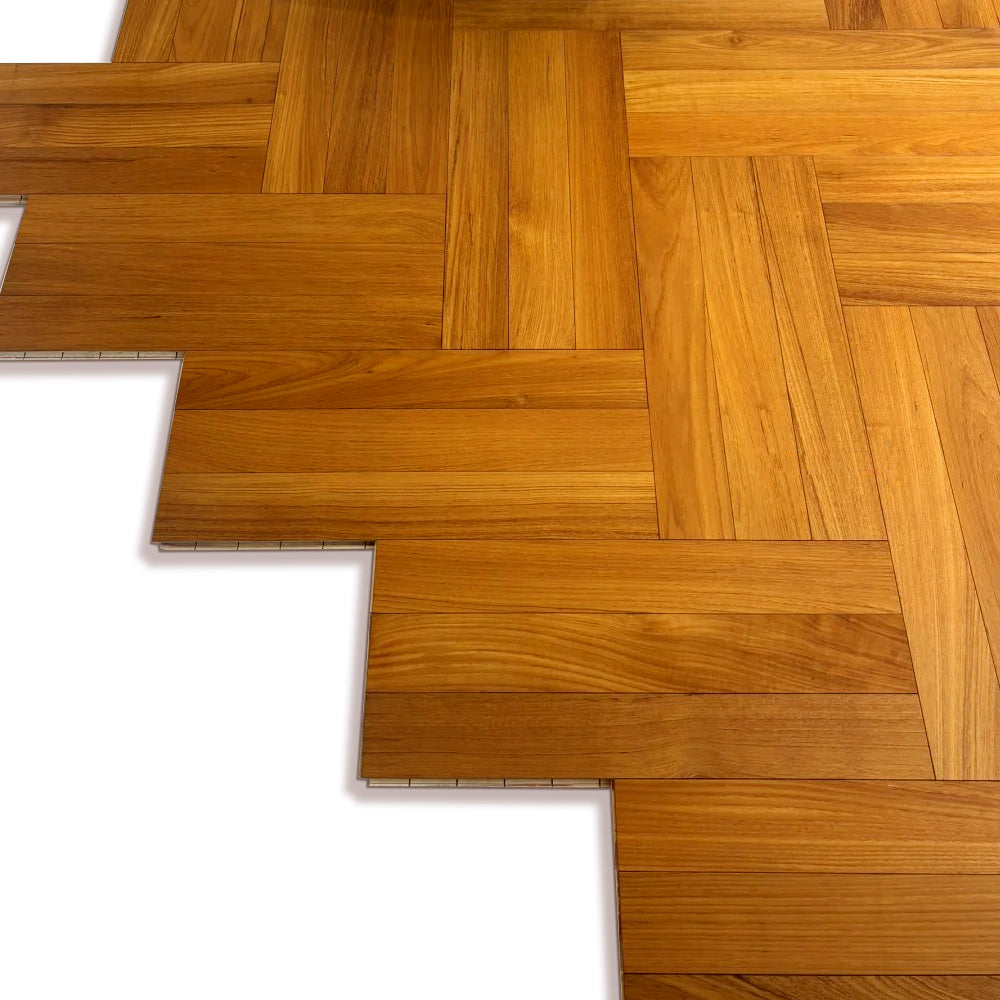 Custom AB-Grade Teak Herringbone Click-Lock Flooring Multilayer Engineered Core for Outdoor Exterior Basement Use-ENF-Certified