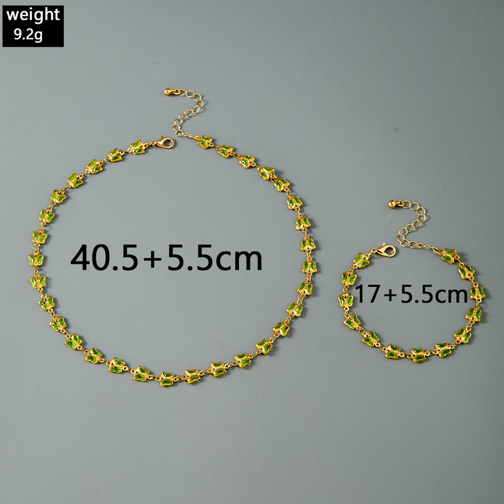 European and American New Style Green Zircon Niche Personality Retro Inlaid Diamond Short Necklace Collarbone Chain Choker chocker Female