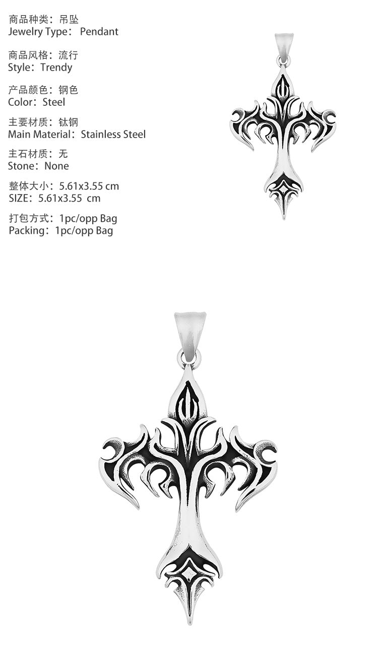 Hot Selling Men's Creative Cross Flame Pendant Punk Style Iron Warrior Stainless Steel Necklace Wholesale