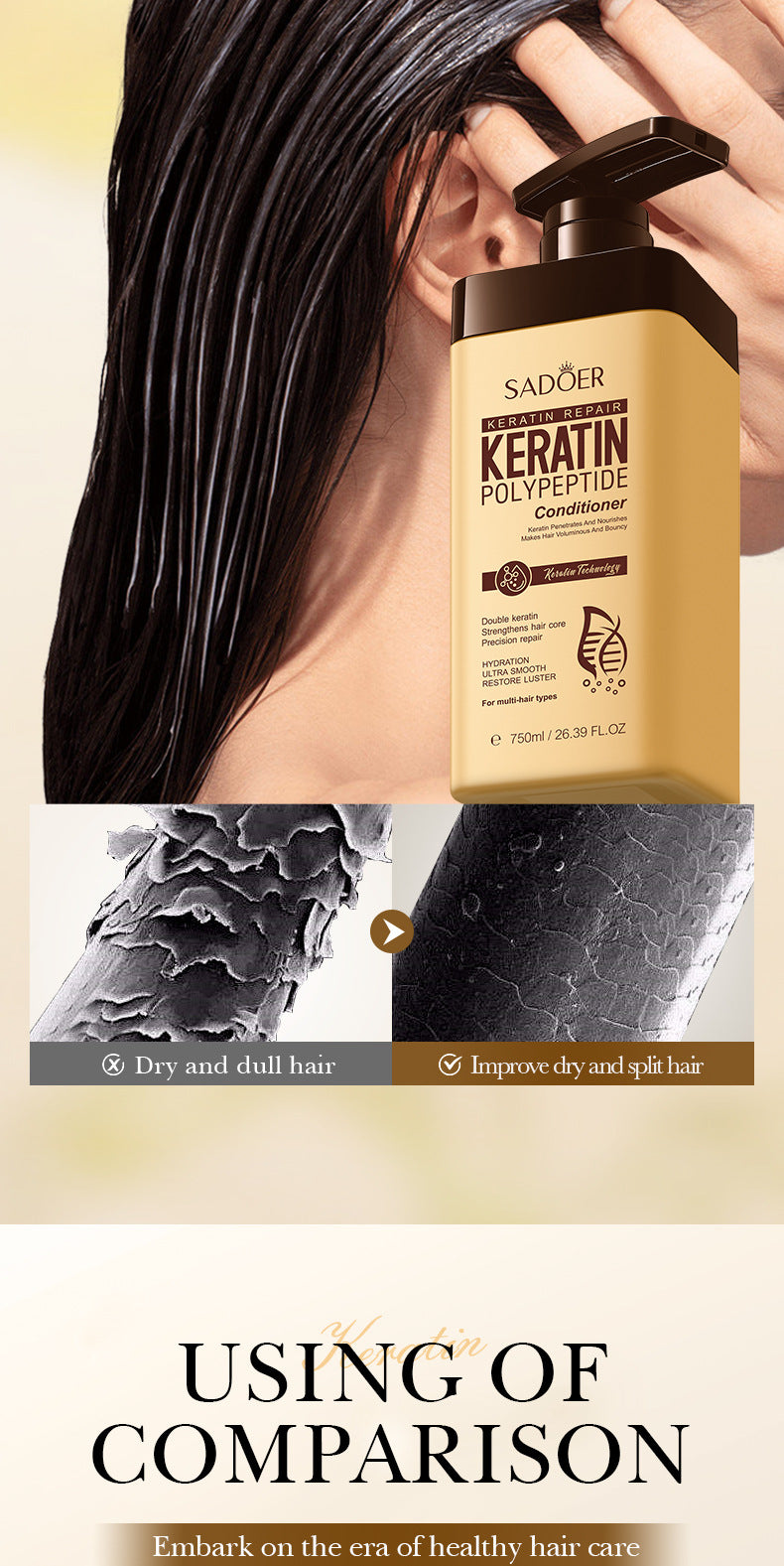 Keratin Peptide Conditioner SADOER Smooth Nourishing Hair Conditioner Cross-Border Wholesale