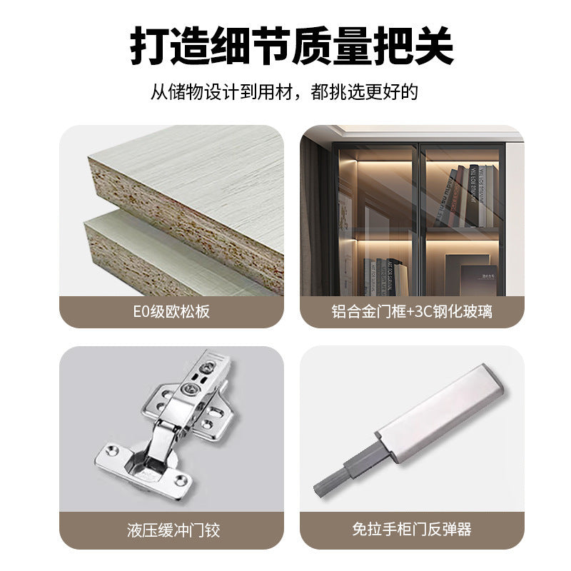 Heightened Solid Wood Bookcase with Glass Doors, Floor-standing Home-use Six-door Bookcase, High-end Storage Cabinet for Home Bedroom and Study Room