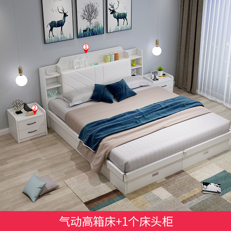 Pneumatic High Box Storage Bed1.8Rice Double Bed1.5Small Apartment Panel Bed Modern Simple Master Bedroom Storage Bed