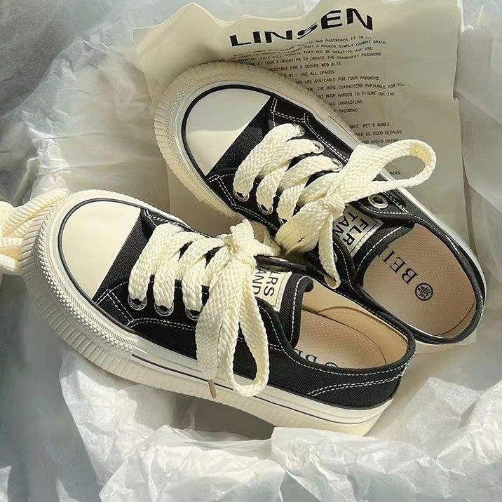 Milk fufu Women's Platform Canvas Shoes2025Spring and Autumn Niche Design Canvas Shoes Korean Style Versatile White Sneakers