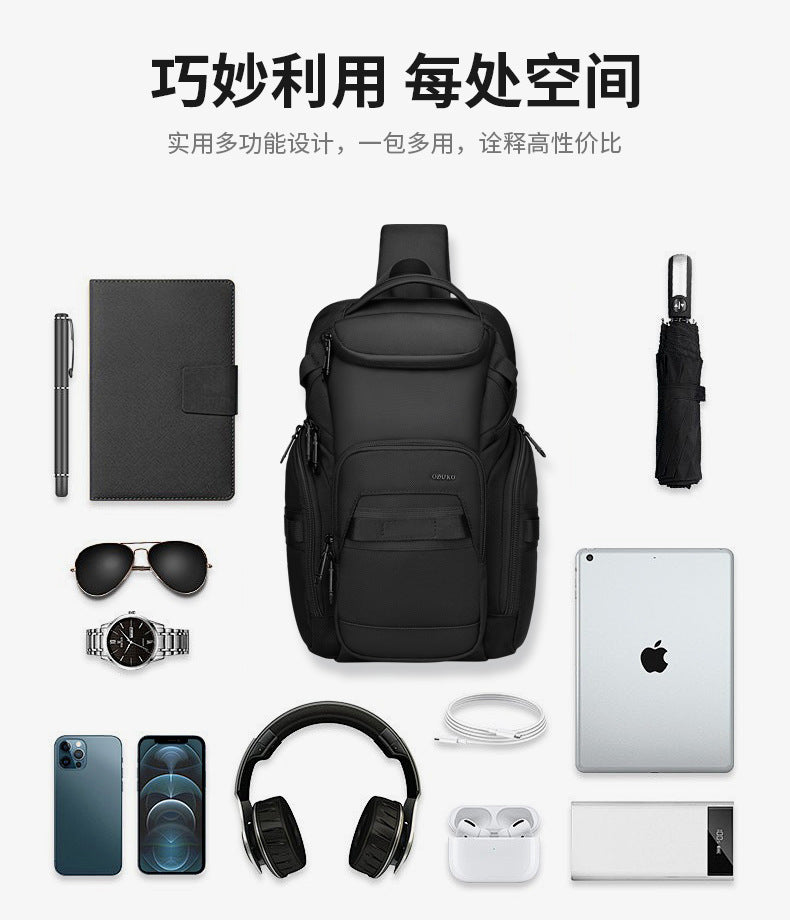 OZUKO Men's Chest Bag Waterproof Large Capacity Multifunctional Crossbody Bag Trendy Portable Lightweight High-end Feel Single Shoulder Bag