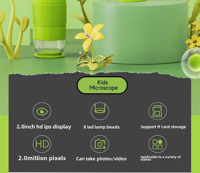 New High-Definition Children's Digital Electronic Microscope with Screen, Handheld Portable Magnifier, Educational Gift, In Stock, Visual