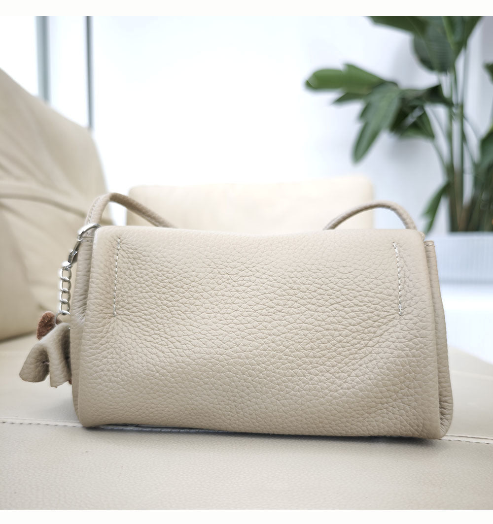 Genuine Leather Small Square Bag Daily Simple Women's Bag2025New Casual Little Elephant Commuting Versatile Cover Head Single Shoulder Crossbody Bag