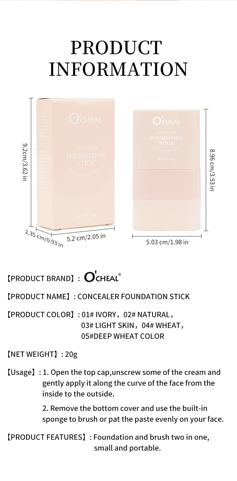 Cosmetic Non-Smudge Foundation Double-Ended Rotating Concealer Long-Lasting Waterproof Sweat Sponge Brush Head Cream Foundation