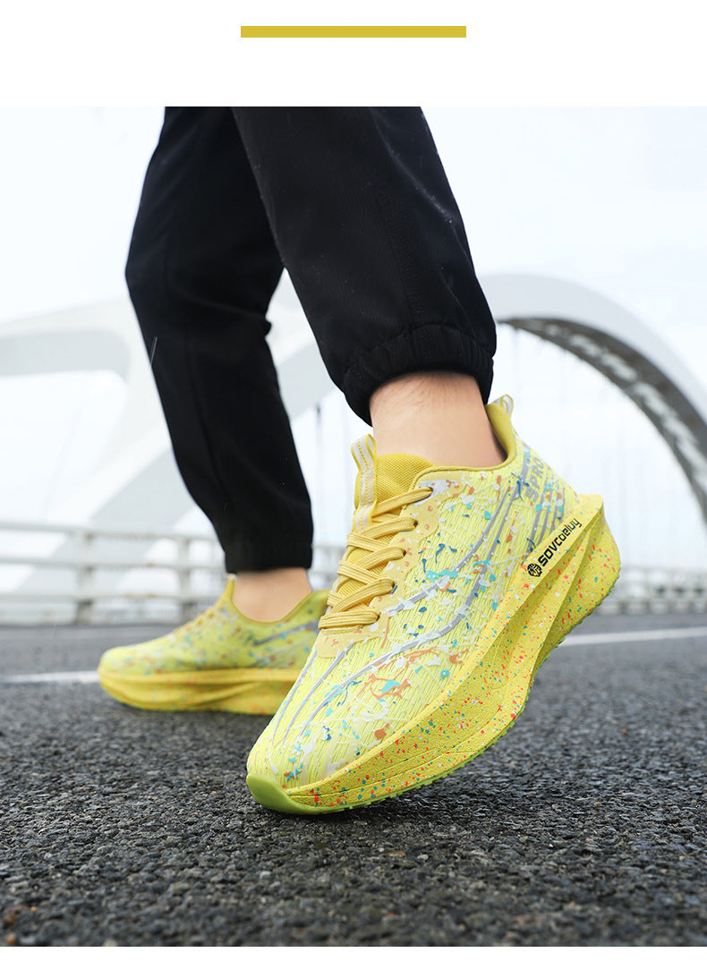 Autumn New Fluorescent Parent-Child Fashion Casual Sports Shoes with Real Carbon Plate High Elasticity Cushioning Outdoor Running Shoes