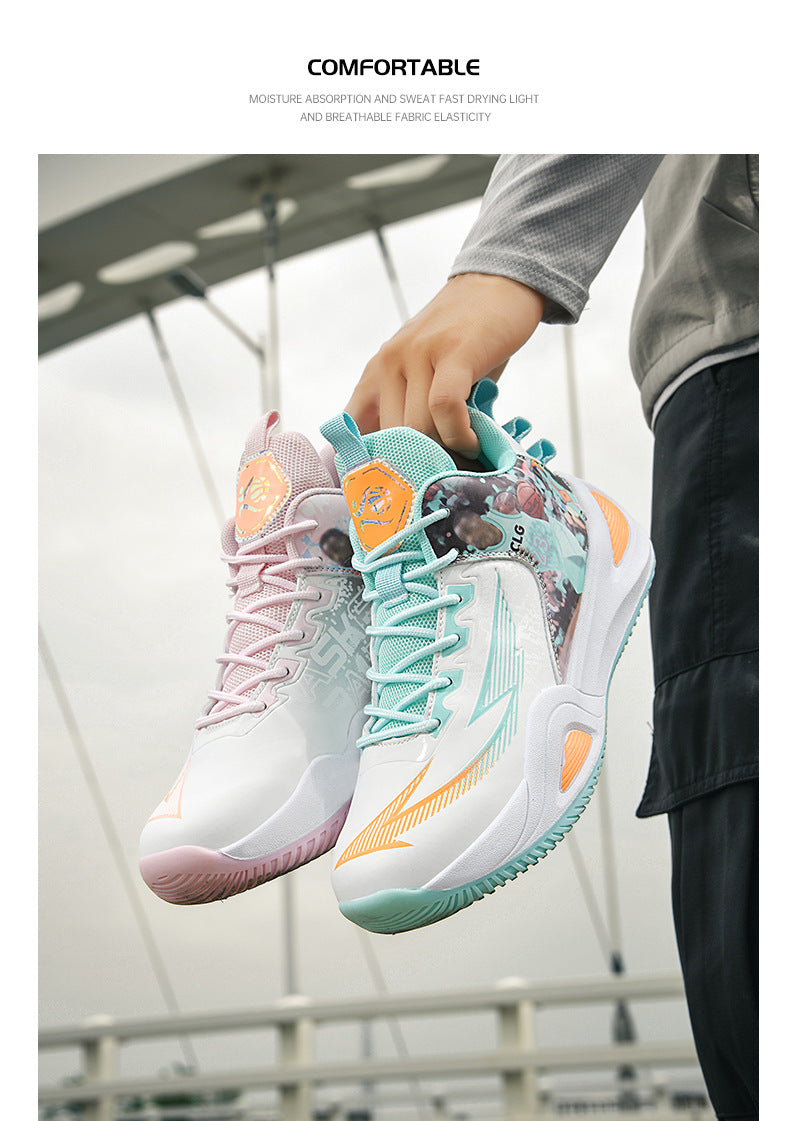 New Trendy Fashion Men's Youth Student Practical Basketball Boots Outdoor Sports Letter Non-Slip Basketball Shoes