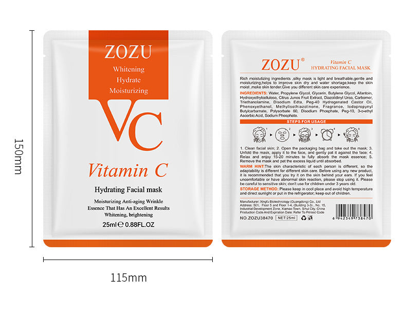 VC Facial Mask ZOZU Vitamin C Hydrating Moisturizing and Nourishing  foreign trade skincare products live wholesale