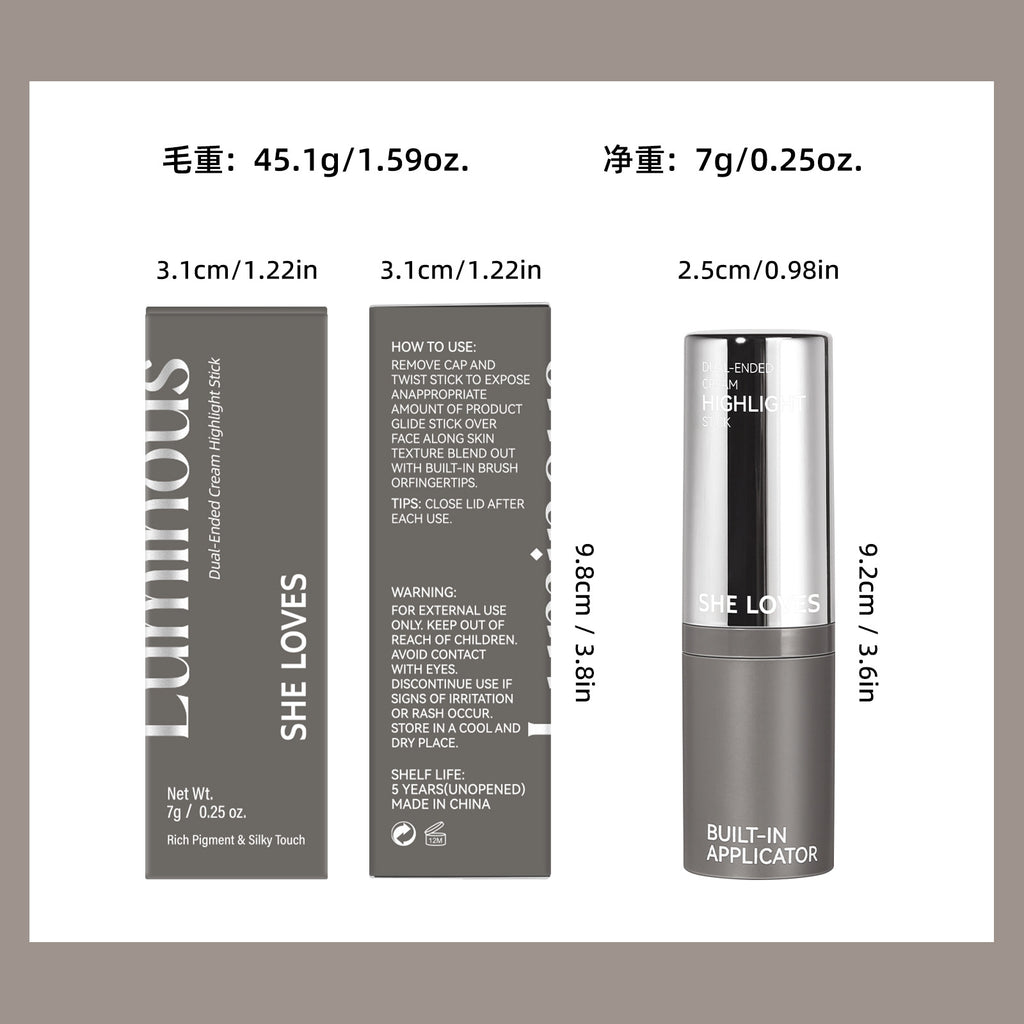 Exclusive Supply sheloves Double-ended Highlight Stick European and American Makeup Pearlescent Fine Flash Brightening Water Light Cream Highlight