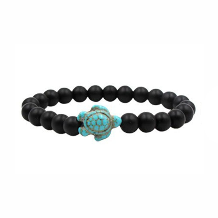 Tiger Eye Volcanic Turtle Bracelet8mm Beaded Elastic Cord Bracelet Natural Stone White Pine Drawing Green Pine Turtle Bracelet