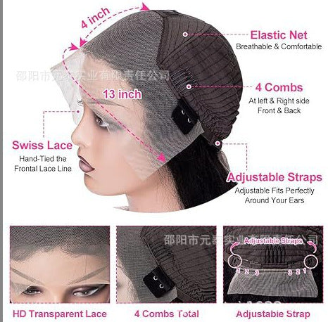 Hot-Selling Forehead Hand-Crocheted Wine Red Wig 13*4 body wave front lace fiber w