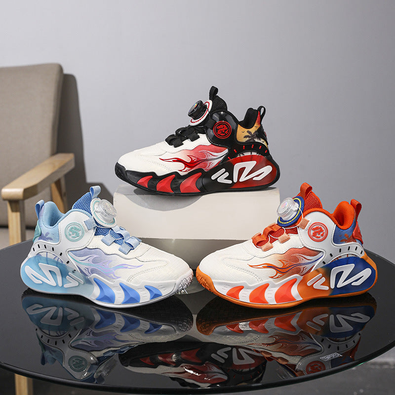 Chinese Style Girls' Shoes2025Autumn New Mesh Breathable Running Sports Shoes Children's Anti-Slip Wear-Resistant Basketball Shoes