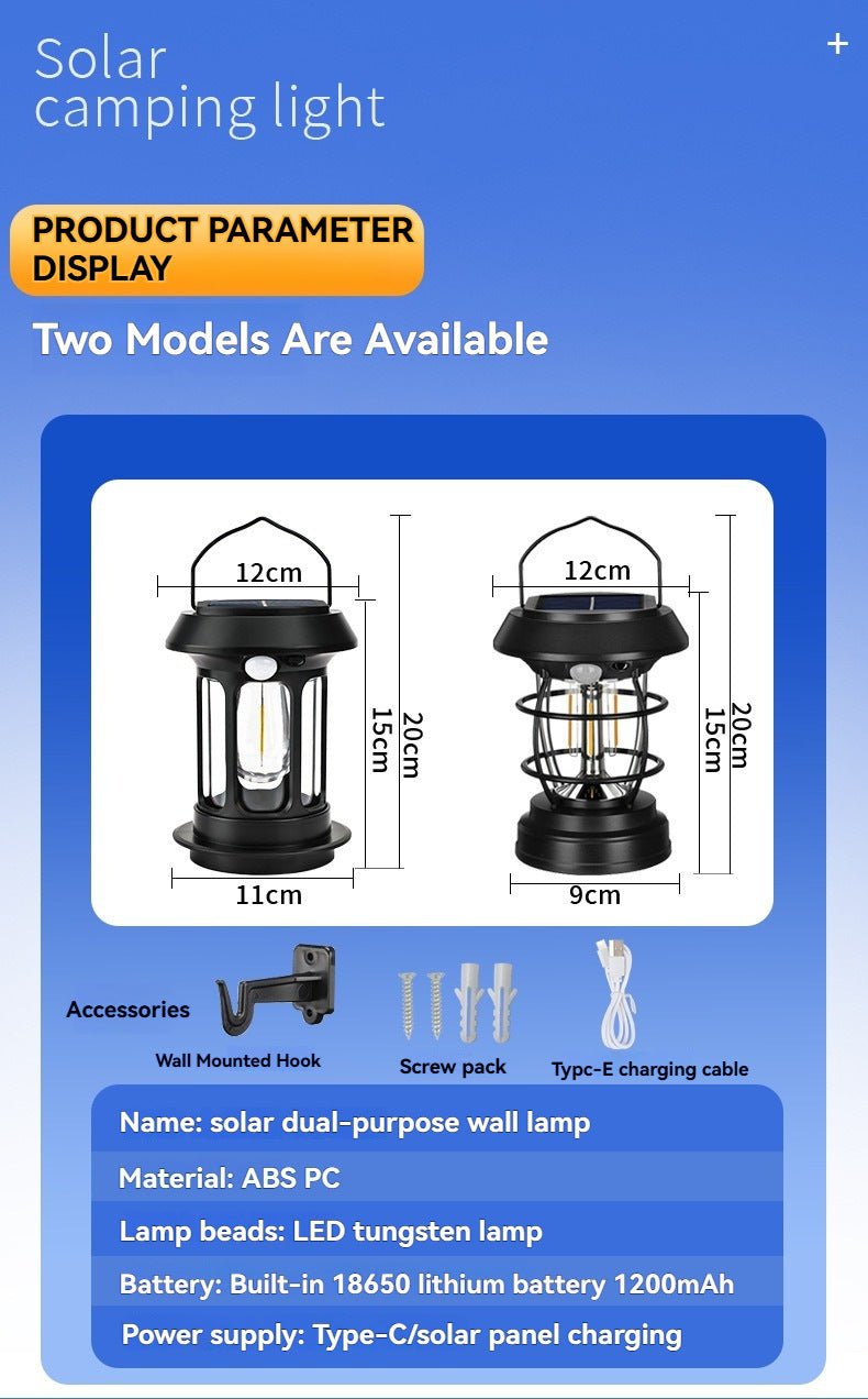 Solar Camping Light Outdoor Lighting Multi-Functional Camp Light Tungsten Light Rechargeable Tent Light Household Emergency Light