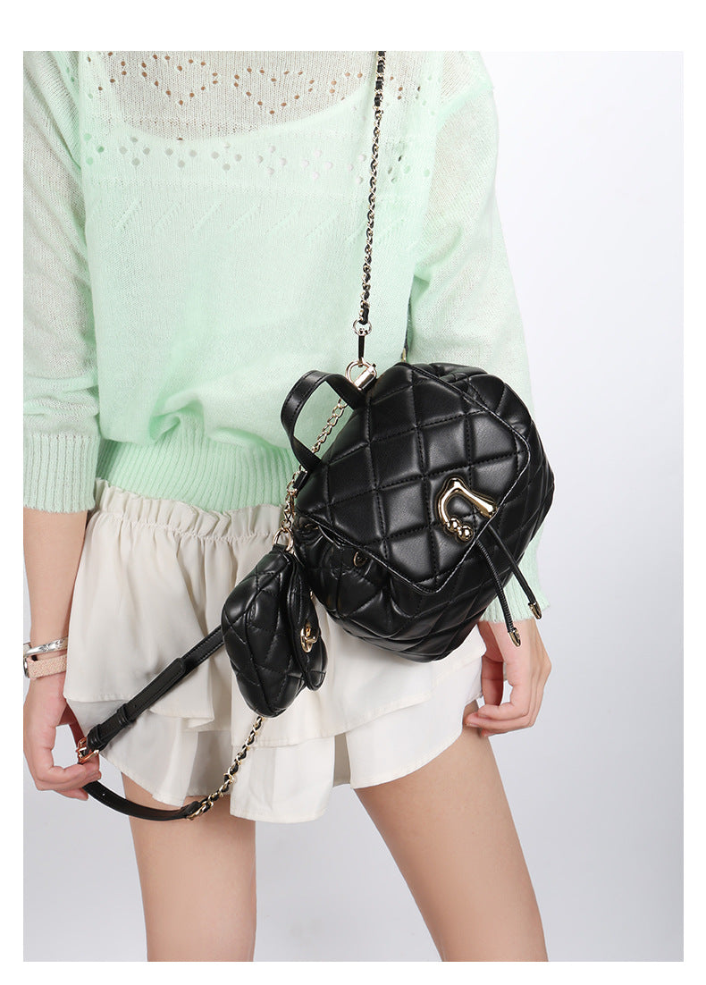 Chanel Style Quilted Design Simple Backpack for Women Mini Version Versatile New Niche High-end Small Backpack with Chain