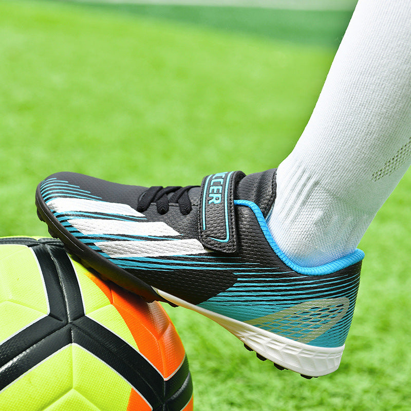 New football shoes for men and women with Velcro for children TF Broken Nail Style Youth Student Grassland Flat Training Shoes