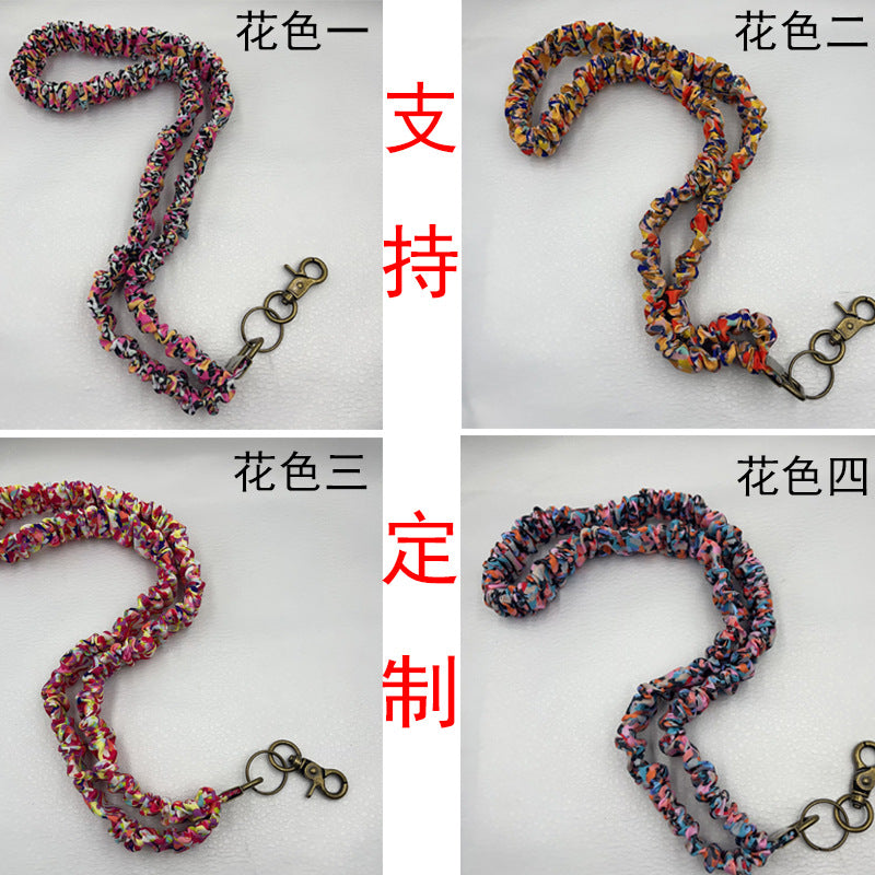 Keychain Large Elastic Polyester Wrinkle Print Hanging Ring Buckle Work Badge Phone Lanyard Chain