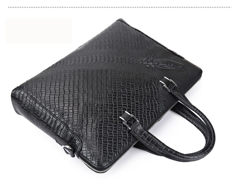 Fengeluoer Fingerprint Lock Bag Genuine Leather Men's Business Briefcase High-end Crocodile Pattern Top Layer Cowhide Handbag