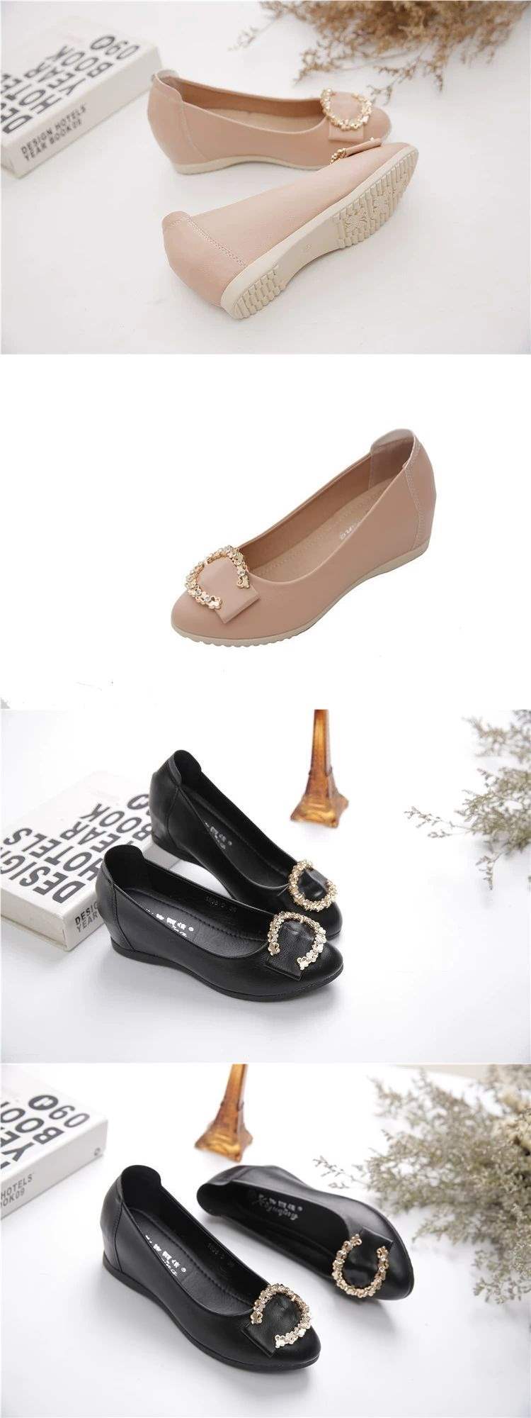 Women's Height-Increasing Flats2025Spring New Non-Slip Flat Shallow Mouth Height-Increasing Shoes Versatile Wedge Mom Shoes